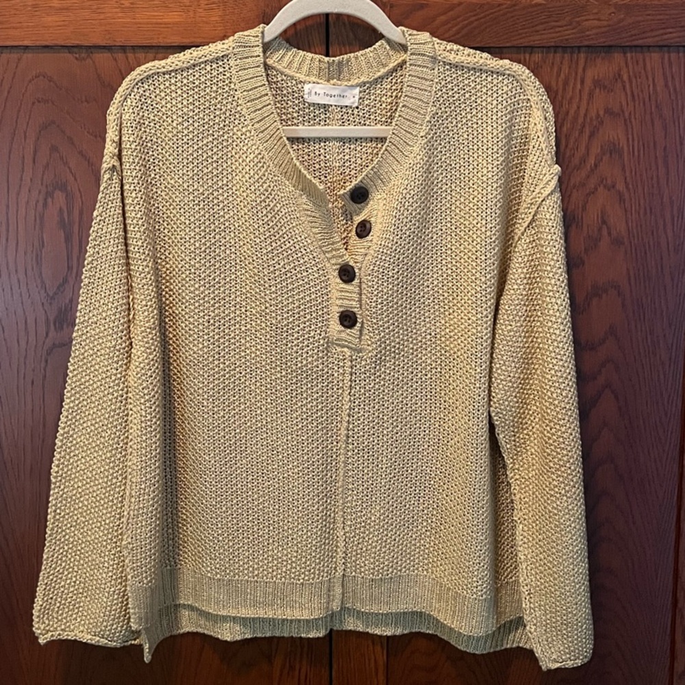 Yellow Cream V-Neck Sweater with Textured Knit